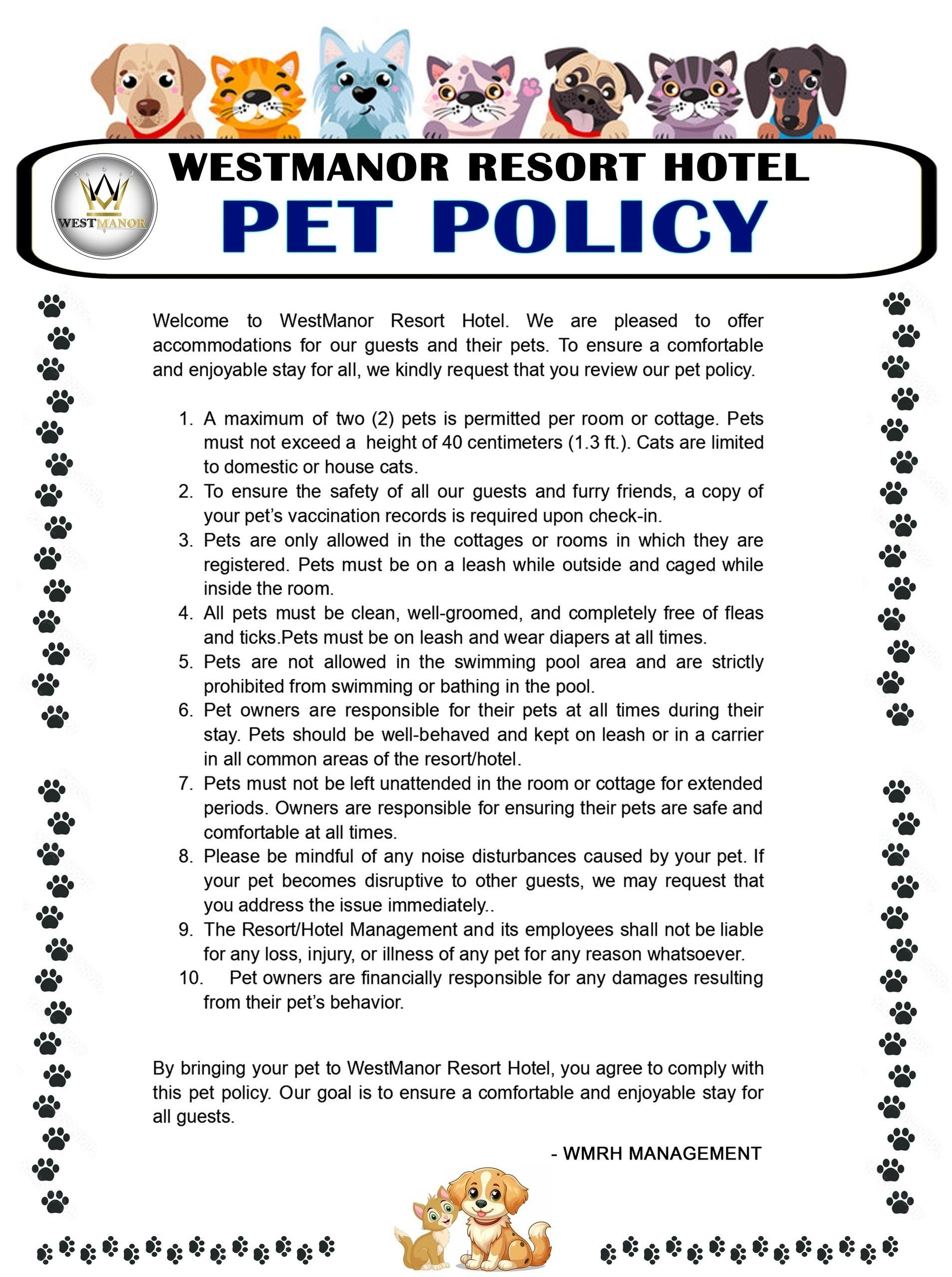 WestManor Resort Hotel official pet policy document